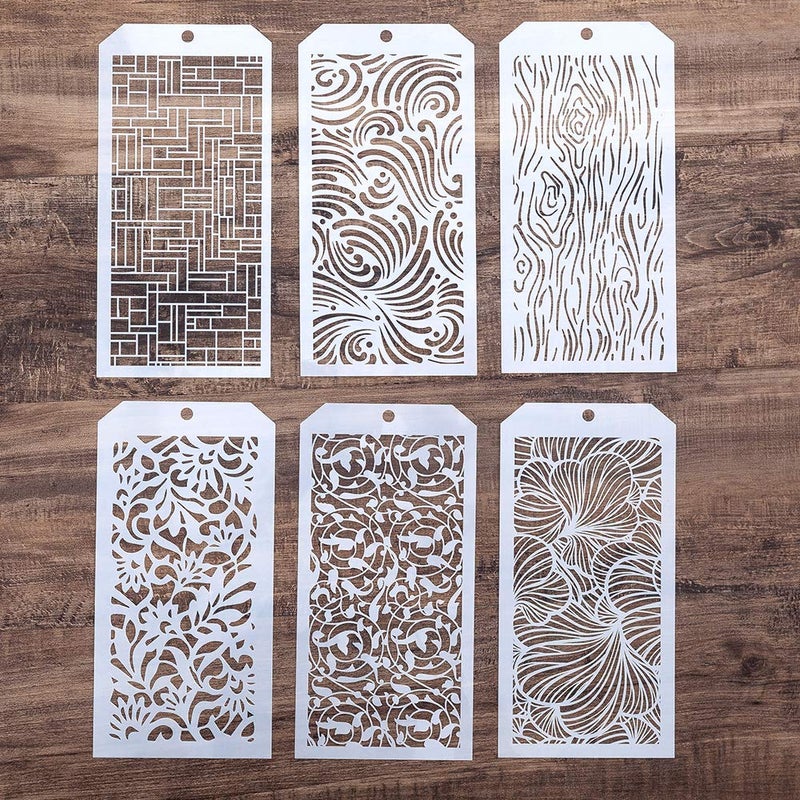 SLGIFT DIY Decorative Stencil Template for Scrapbooking Painting on Wall Furniture Crafts,Set of 6 (Tree Grain) - Image 1